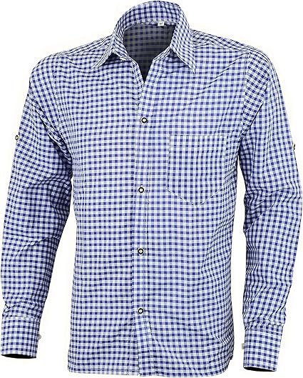 Mens Bavarian Classic Style Lederhosen Longsleeves Blue Checked Shirts