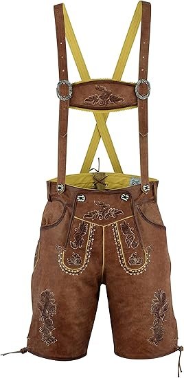 RIDEX Men's Oktoberfest Antique Brown Leather Lederhosen with Belt Short Trouser